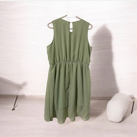 Rhapsody Sleeveless Olive Green Beaded Neckline Dress - Picture 2 of 3